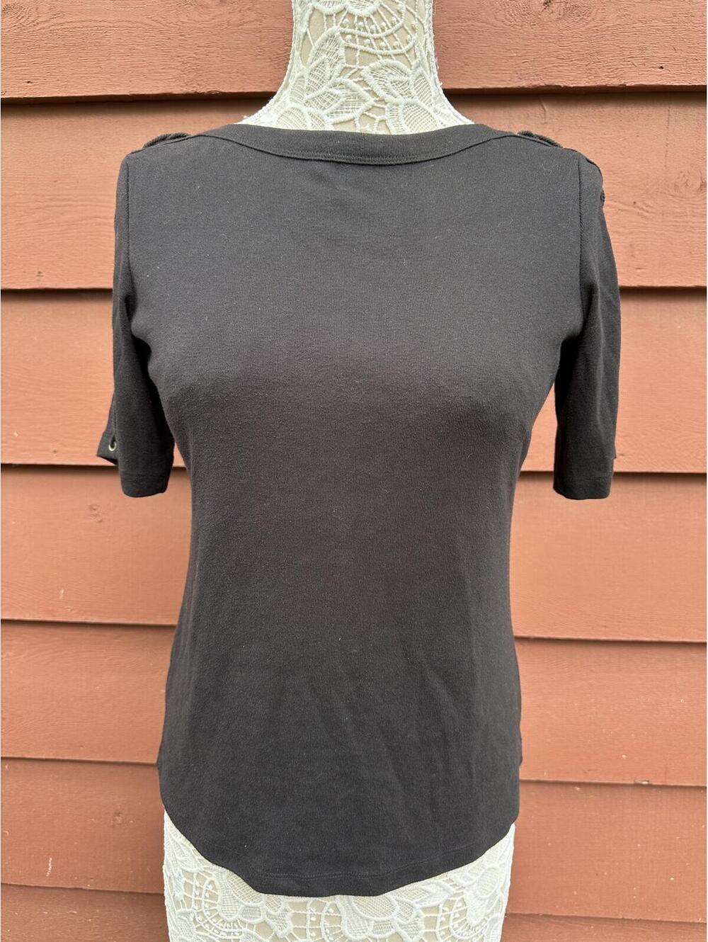 Karen Scott Black Lace Up Sleeve Top